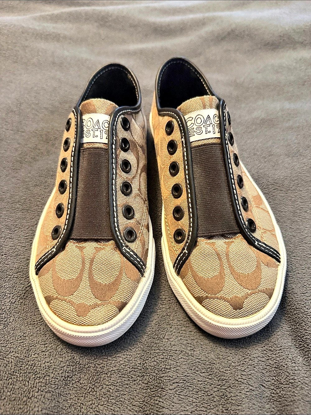 Coach Barrett Signature C Slip-On Sneakers Brown & Cream